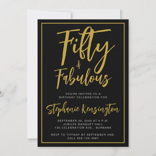 Invitation Simple Fifty and Fabulous Gold 50th Birthday Party (Devant)
