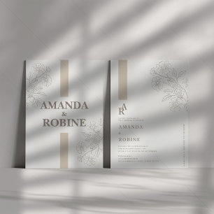 Invitation Simple Fleur Élégant Moderne Initiales Mariage