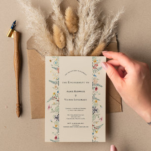 Invitation Simple Fleur sauvage Fern Beige Engagement Party