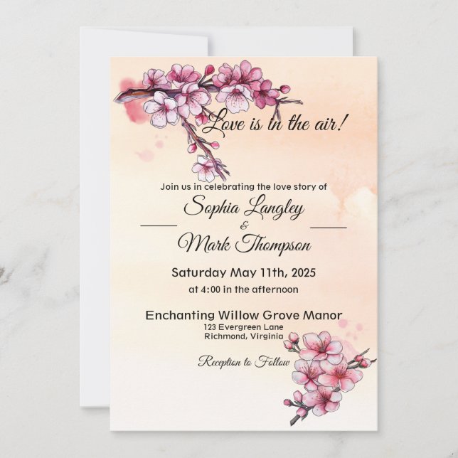 Invitation Simple Fleurs Aquarelles Rose et Ivoire (Devant)