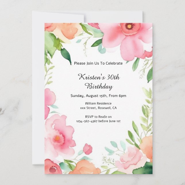 Invitation simple Floral Anniversaire (Devant)