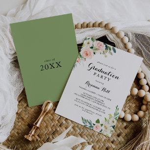 Invitation Simple Floral Green Calligraphy Graduation Party