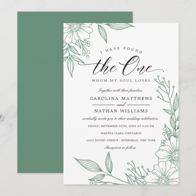 Invitation Simple Floral J'Ai Trouvé Celui | MARIAGE (Devant / Derrière)