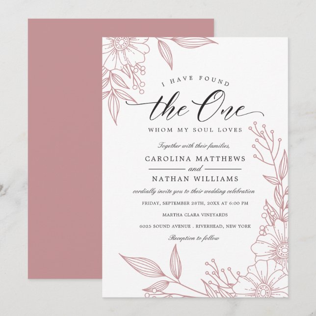 Invitation Simple Floral J'Ai Trouvé Celui | Mariage blanc (Devant / Derrière)