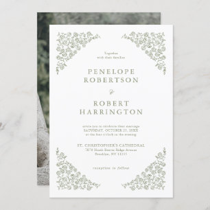 Invitation Simple Floral Minimaliste Sage Mariage photo vert