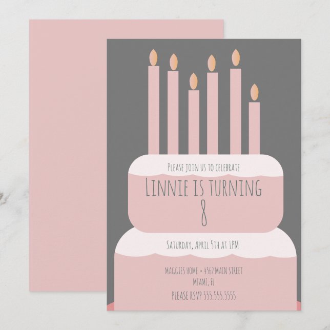 Invitation Simple gâteau d'anniversaire avec bougies de fête  (Devant / Derrière)