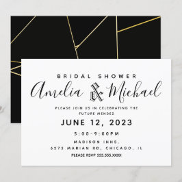 Invitation Simple Geometrical Or et Noir Baby Shower de Maria