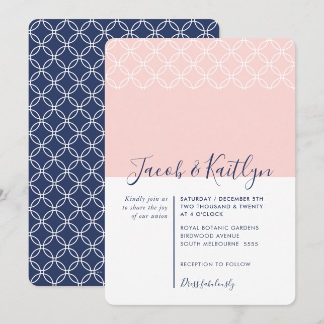 Invitation SIMPLE GÉOMÉTRIQUE MOTIF marine bleu pâle rose pâl (Devant / Derrière)