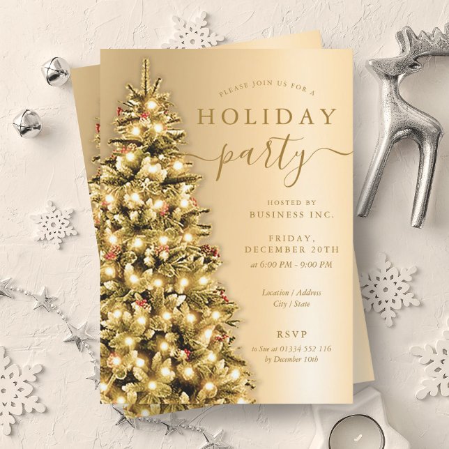 Invitation Simple Gold Christmas Tree Company (Simple Gold Christmas Tree Company Holiday Party Invitation)