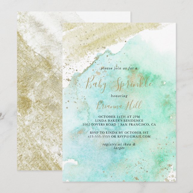 Invitation Simple Gold et Green Minimalist Baby Sprinkle (Devant / Derrière)