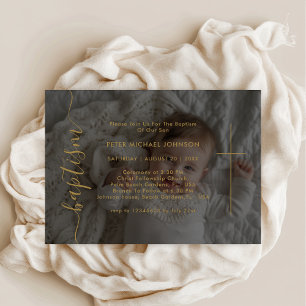 Invitation Simple Gold Genre Neutre Photo superposition Baptê