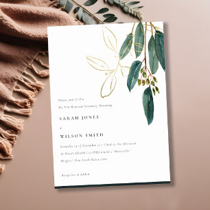 Invitation Simple Gold Green Eucalyptus Foliage Vow Renouvell