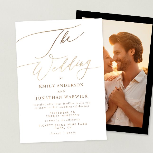 Invitation Simple Gold Modern Calligraphie Mariage photo (Créateur téléchargé)