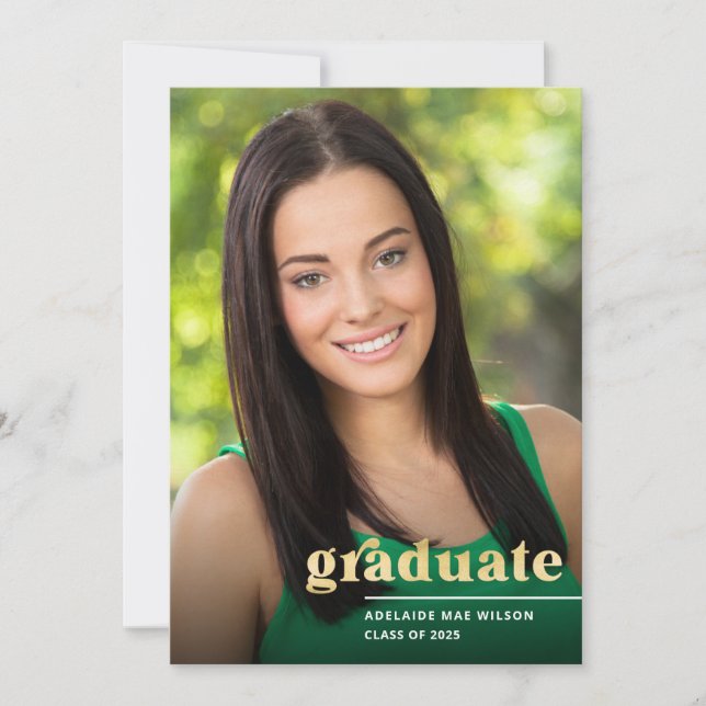 Invitation Simple Gold Typographie Photo Graduation Party (Devant)