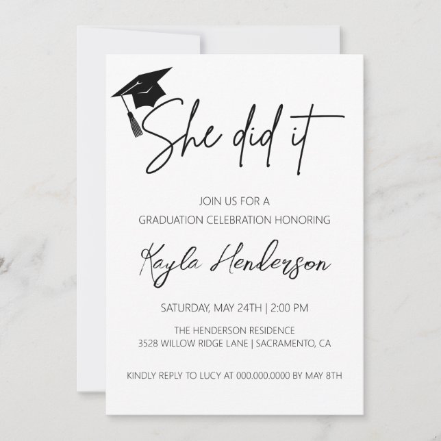 Invitation Simple Graduation minimaliste (Devant)