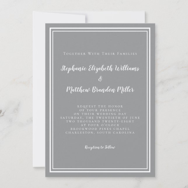 Invitation Simple Gris & Blanc Mariage Moderne Chic Minimalis (Devant)