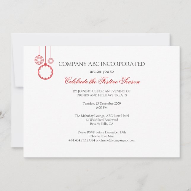 Invitation Simple Holiday Corporate Party (Devant)