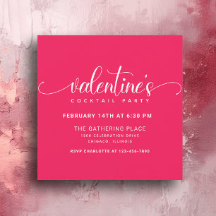 Invitation Simple Hot Rose Valentine's Cocktail Party