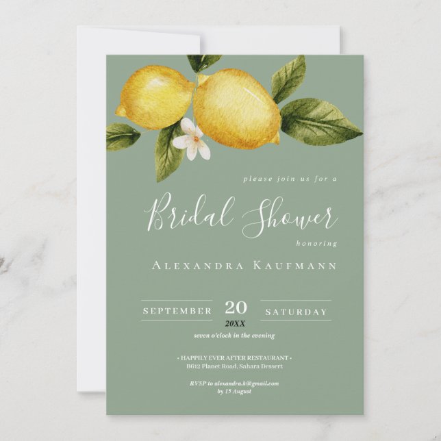Invitation Simple Italia Lemon Calligraphy Fête des mariées (Devant)