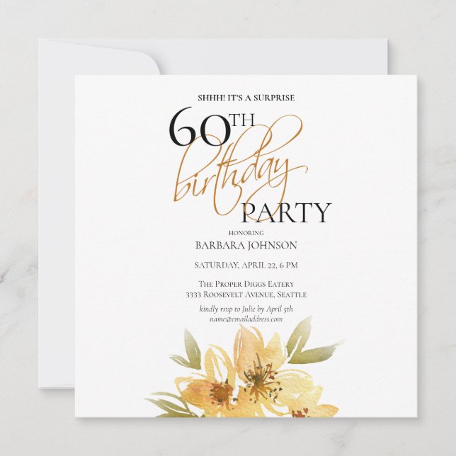 Invitation Simple Jaune Surprise Jaune Floral 60e anniversair (Devant)