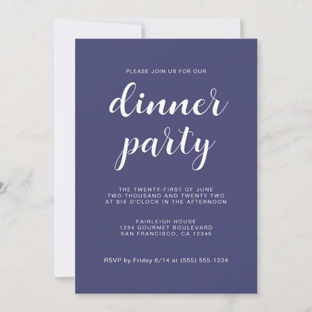 Invitation Simple Jeu Chic Navy Blue Dinner Party (Devant)