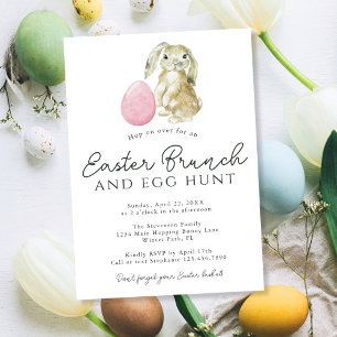 Invitation Simple Lapin Minimaliste Œuf Rose Pâques Petit Déj