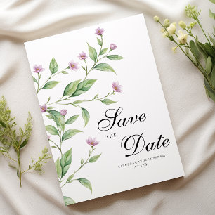 Invitation Simple lavande rose vert floral Enregistrer la dat