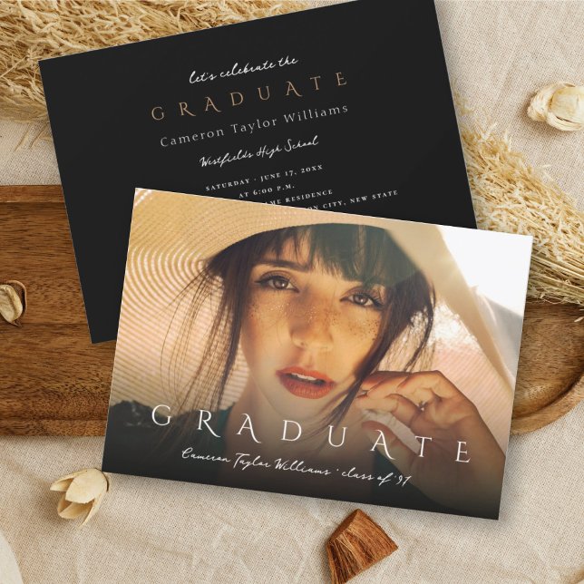 Invitation Simple Line Graduate Modern Photo Graduate Party (Simple Line Graduate Photo Modern Graduation Party Invitation Card @ zazzle.com/color_therapy)