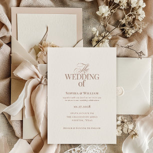 Invitation Simple Luxe Ivoire et Taupe   Mariage Neutre