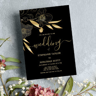 Invitation Simple luxe noir or floral élégant mariage