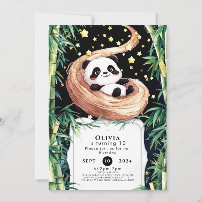 Invitation Simple magie Panda pour enfants anniversaire (Devant)