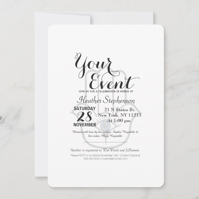 Invitation Simple main de hamsa moderne de Fatima (Devant)