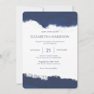 Invitation Simple mariage aquarelle coup de pinceau bleu mari