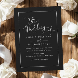 Invitation Simple Mariage Blanc Rustique Script
