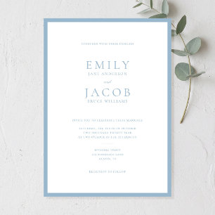 Invitation Simple Mariage Bleu Poussiéreux et Blanc