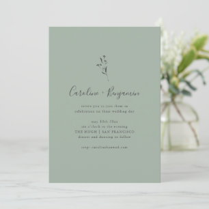 Invitation Simple Mariage Bohème Vert Sauge Écriture Botaniqu