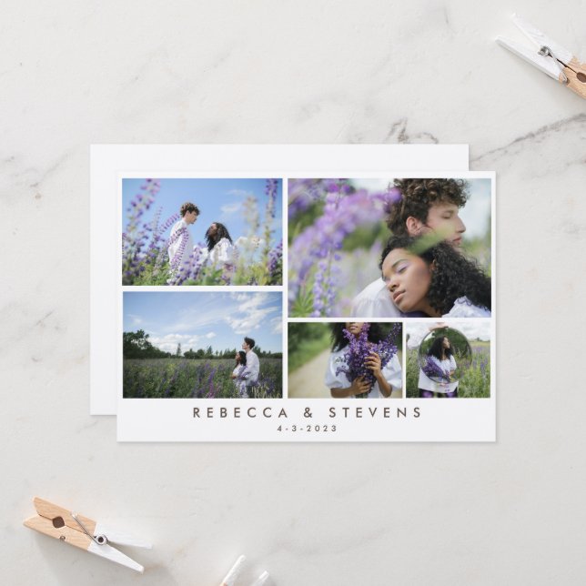 Invitation Simple Mariage Champêtre Kraft Collage de Photos S (Devant/Arrière en situation)