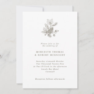 Invitation Simple mariage d'automne au pin cônique et aux gla