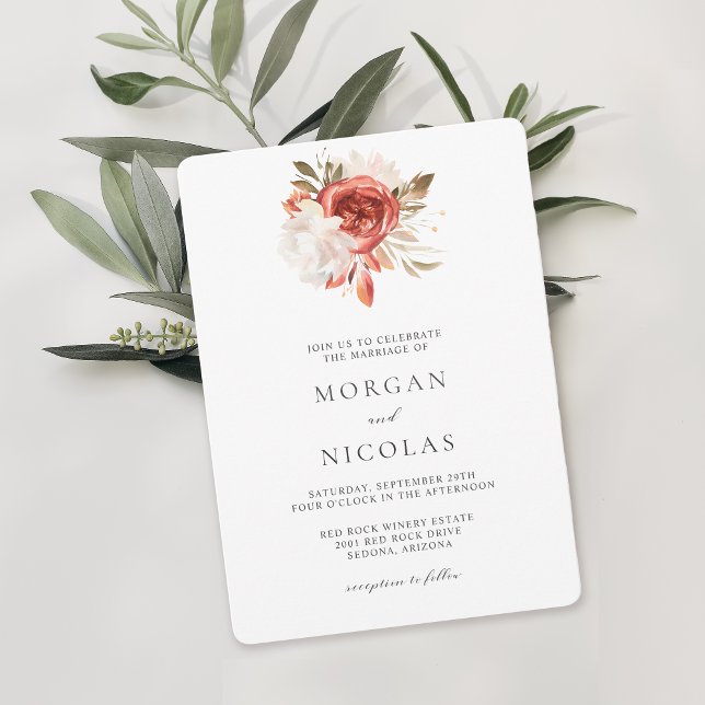 Invitation Simple Mariage de bouquet floral rouge et blanc (Available in both printed and instant download digital formats.)