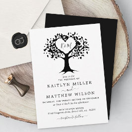 Invitation Simple Mariage de l'arbre cardiaque du Monogramme 