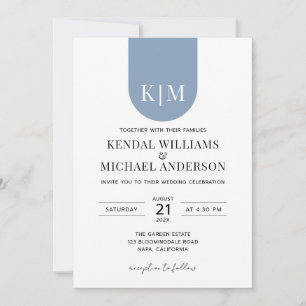 Invitation Simple mariage élégant blanc poussiéreux bleu mono