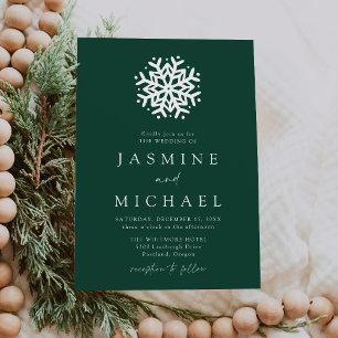 Invitation Simple Mariage Flocon de Neige Vert