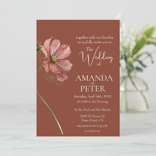 Invitation Simple Mariage Floral en terre cuite (Debout devant)