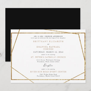 Invitation Simple Mariage Géométrique Blanc Noir & Or
