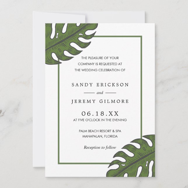 Invitation Simple Mariage moderne Tropical (Devant)