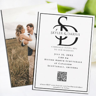 Invitation Simple Mariage Monogramme Classic Minimal QR Code