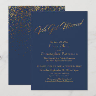 Invitation Simple Mariage Navy & Or Confettis Script