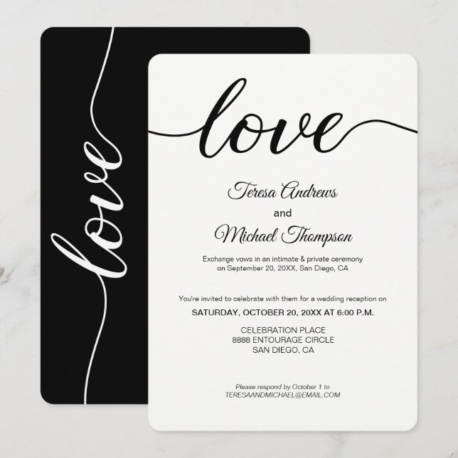 Invitation Simple Mariage Script Mariage Réception Elopement (Devant / Derrière)
