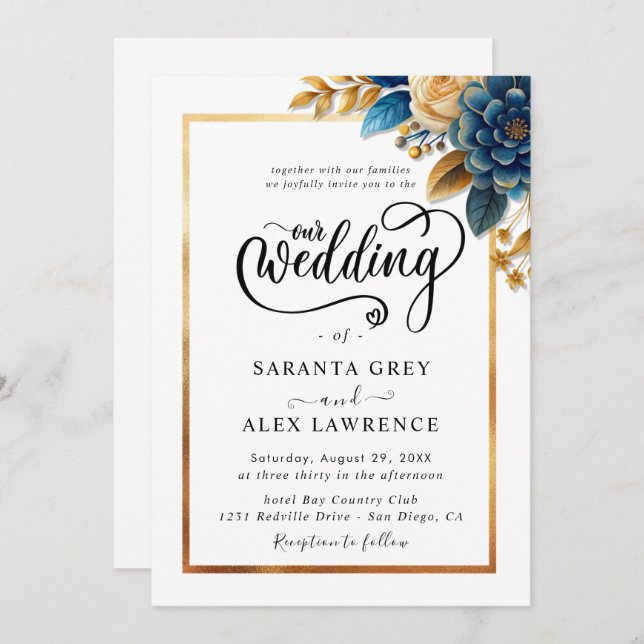 Invitation Simple mariage tournesol (Devant / Derrière)