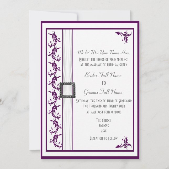 Invitation Simple mariage traditionnel violet blanc (Dos)